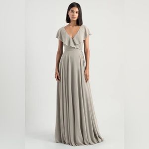 Jenny Yoo Faye Wrap Gown in Earl Grey | Size 8